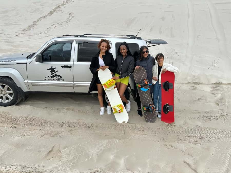 Sandboarding with jeep - drive uphill - Atlantis Dunes sandboarding, with the Jeep doing the hard part